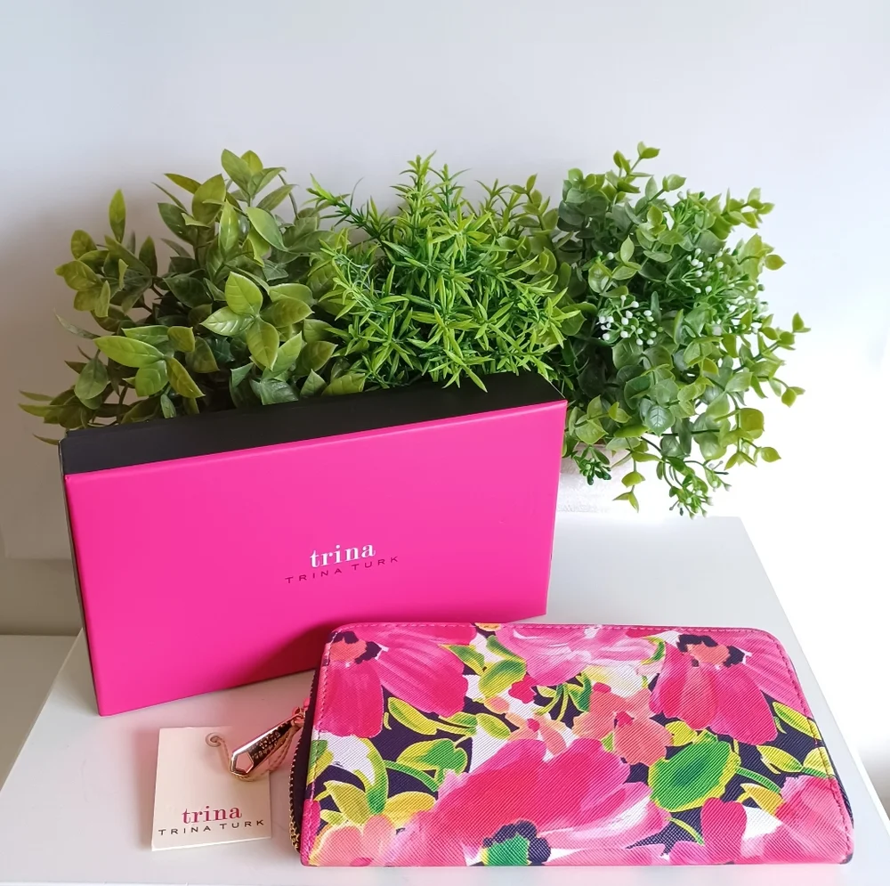 Trina Turk Pink FloraL Multi-Compartment Wallet
